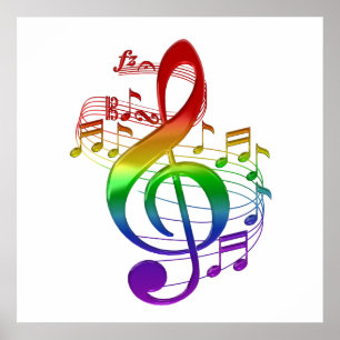 Rainbow Treble Clef och Musik noter Poster
