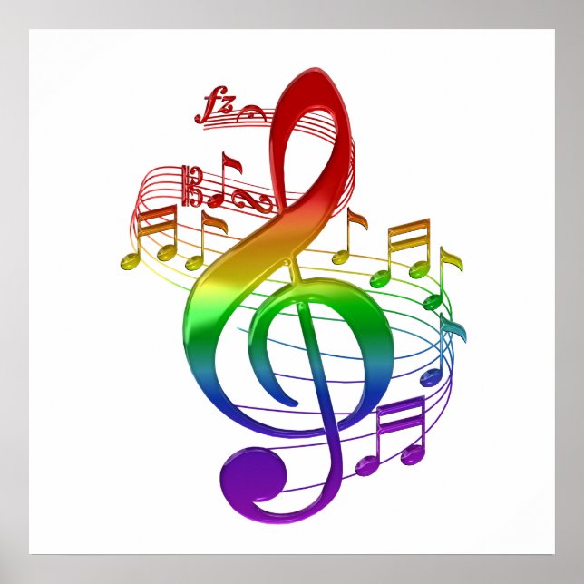 Rainbow Treble Clef och Musik noter Poster (Framsidan)