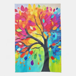 Rainbow Tree of Life Painting Kökshandduk