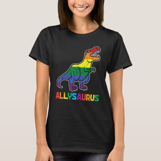 Rainbow Trex Allysaurus Gay pride Flagga Lgbtq Din T Shirt (Framsida)
