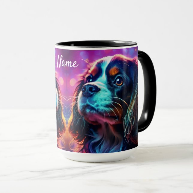 Rainbow Tri Cavalier Kung Charles Spain Hund Mugg (Framsida höger)
