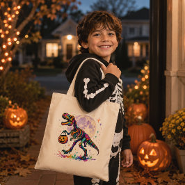 Rainbow Trick or Treat T-Rex Skeleton Tote Bag Tygkasse