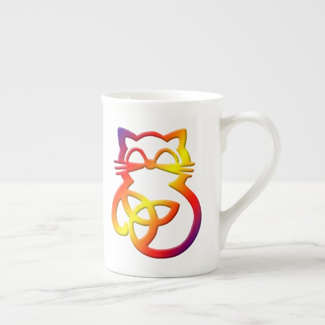 Rainbow Trinity Knot Celtic Cat Bone China Mugg Benporslin Mugg (Höger)