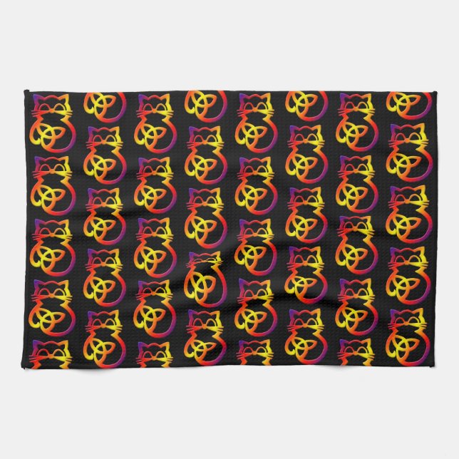 Rainbow Trinity Knot Celtic Cat Kitchen Towel Kökshandduk (Horisontell)