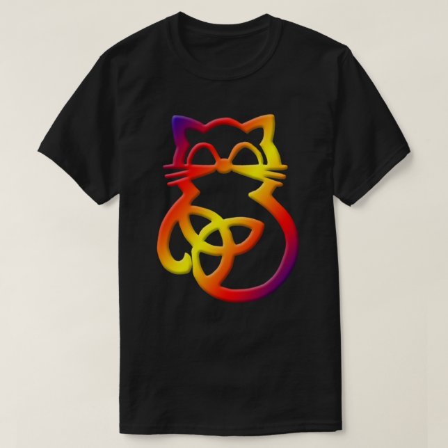 Rainbow Trinity Knot Celtic Cat T Shirt (Design framsida)
