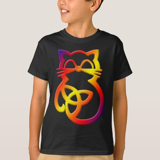 Rainbow Trinity Knot Celtic Cat T Shirt (Framsida)