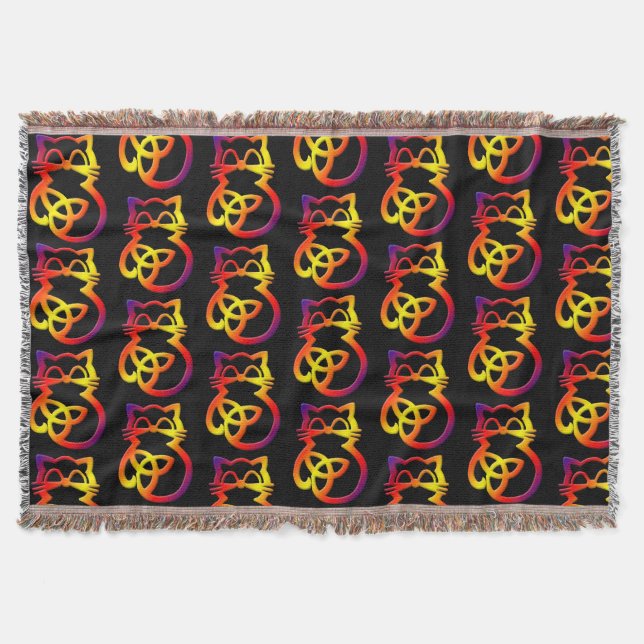 Rainbow Trinity Knot Celtic Cat Throw Blanket Mysfilt (Framsidan)