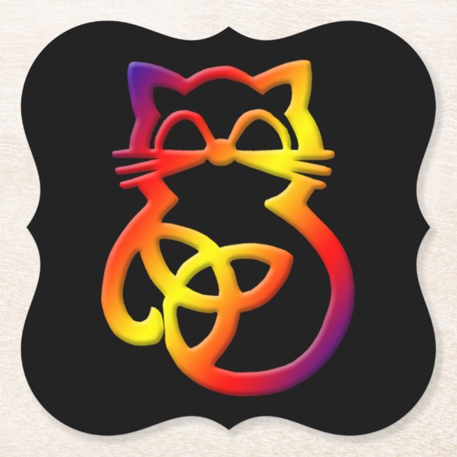 Rainbow Trinity Knot Celtic Cat Underlägg Papper (Framsida)