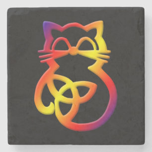 Rainbow Trinity Knot Celtic Cat Underlägg Sten
