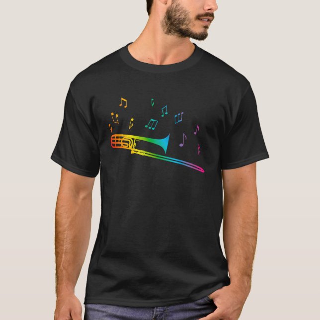 Rainbow trombone for LGBTQ+ gay musicians tromboni T Shirt (Framsida)
