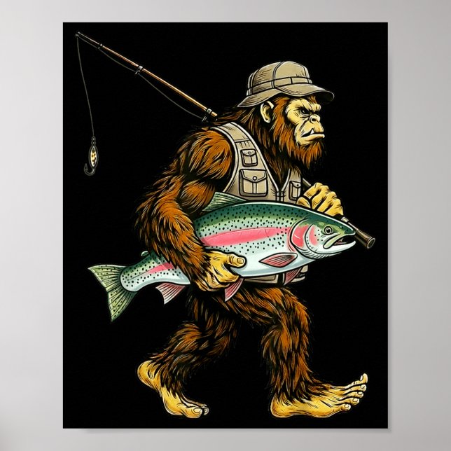 Rainbow Trout Bigfoot Fisherman River Fishing Sasq Poster (Framsidan)
