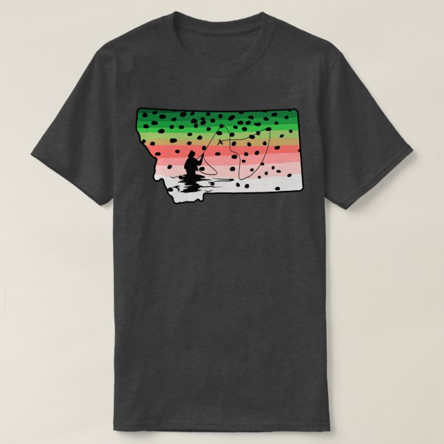 Rainbow Trout Fly Fish Montana State Karta Fly Fis T Shirt (Design framsida)