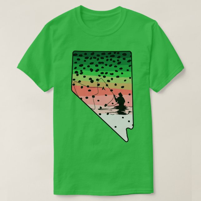 Rainbow Trout Fly Fish Nevada State Karta Fly Fish T Shirt (Design framsida)