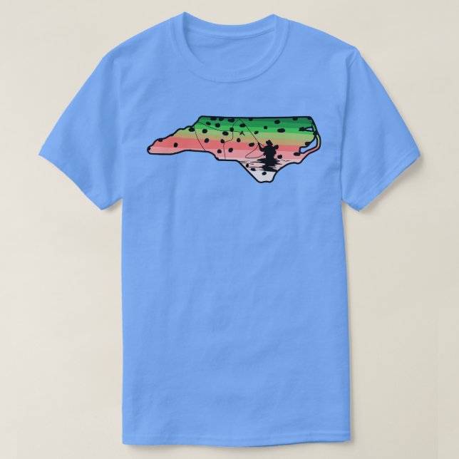 Rainbow Trout Fly Fish North olina State Karta Fly T Shirt (Design framsida)