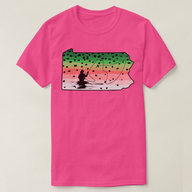 Rainbow Trout Fly Fish Pennsylvania State Karta Fl T Shirt (Design framsida)