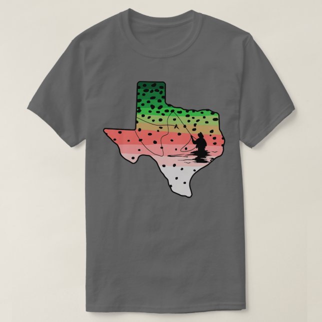 Rainbow Trout Fly Fish Texas State Karta Flygfiske T Shirt (Design framsida)
