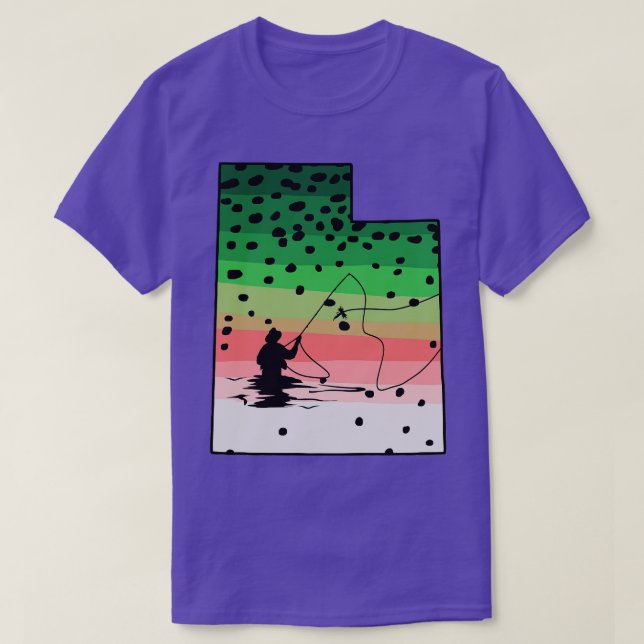 Rainbow Trout Fly Fish Utah State Karta Flygfiske T Shirt (Design framsida)