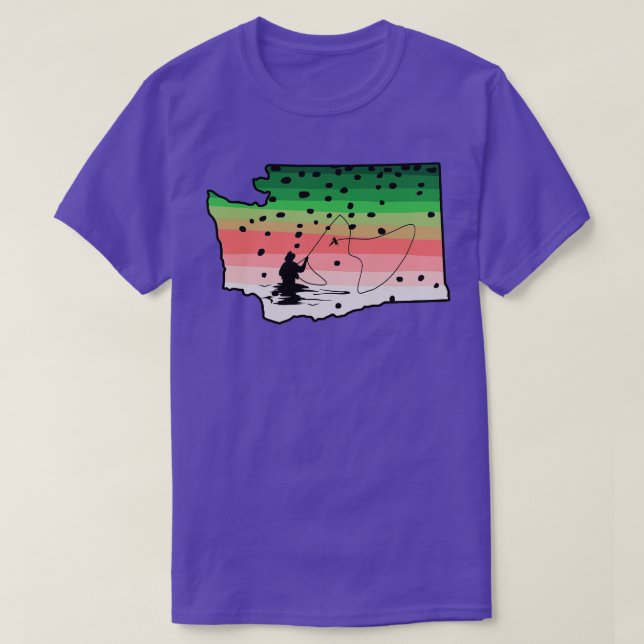 Rainbow Trout Fly Fish Washington State Karta Fly  T Shirt (Design framsida)