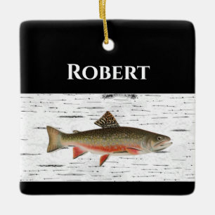 Rainbow Trout Rustic Aspen Bark Background Julgransprydnad Keramik