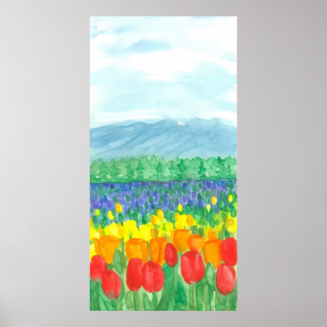 Rainbow Tulip Fält Watercolor Flowers Poster (Framsidan)