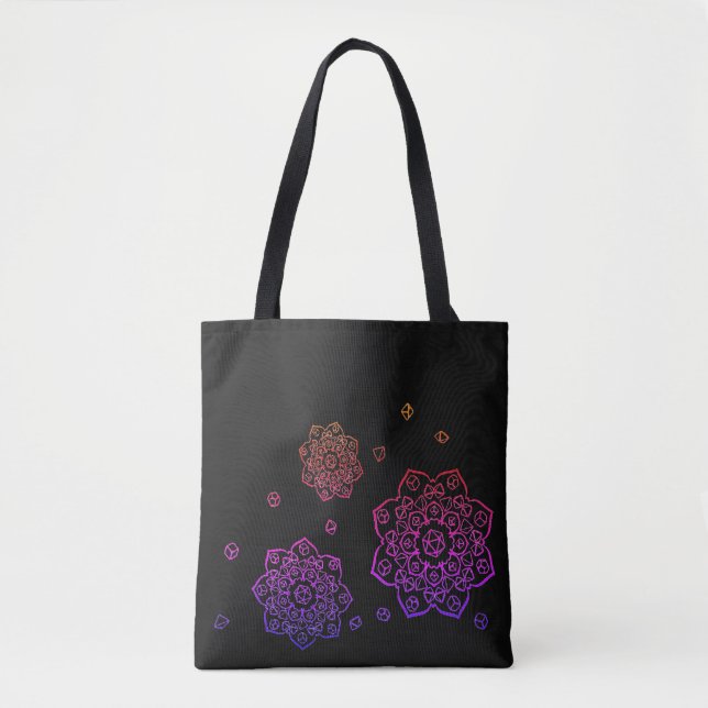 Rainbow Tumbling Dice Mandala Tote Tygkasse (Framsida)
