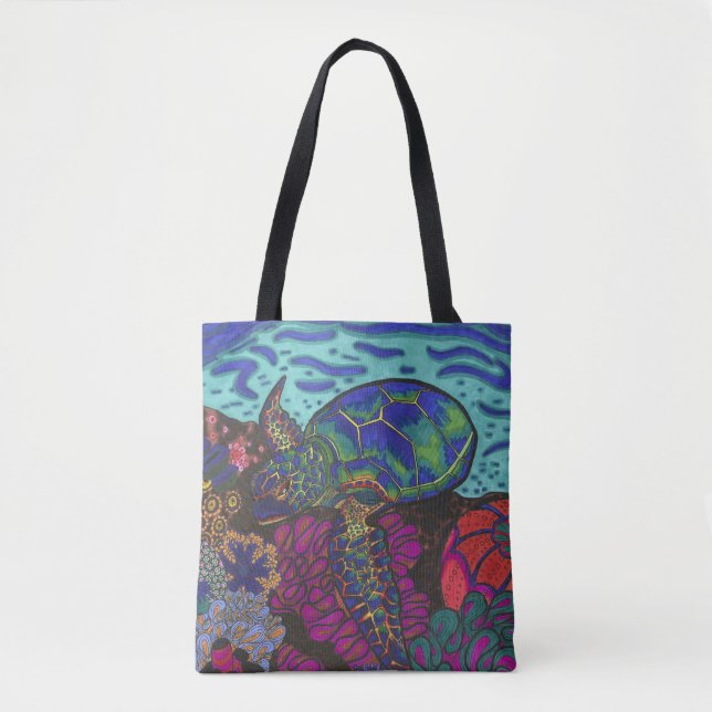 Rainbow Turtle Tote Tygkasse (Framsida)
