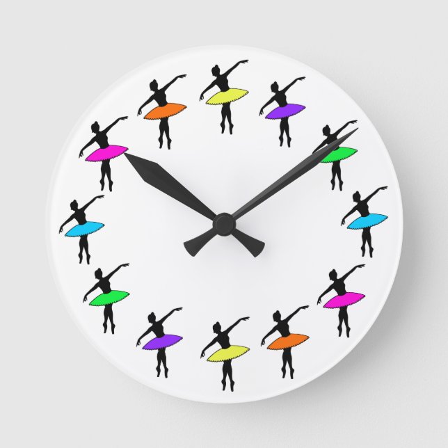 Rainbow Tutus Ballet Dancer Ballerina Dance Clock Rund Klocka (Framsida)