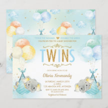 Rainbow Twin Boys Elephant Baby Shower Sprinkle