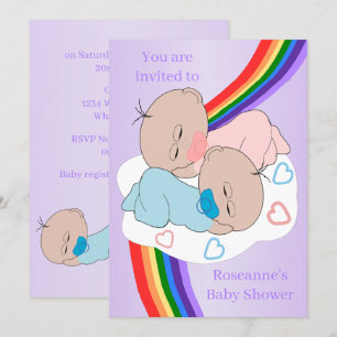 Rainbow Twin Flicka och Boy Baby Shower Inbjudningar