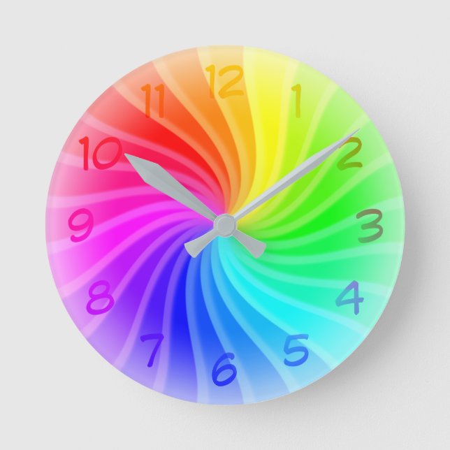 Rainbow Twirl Rund Klocka (Framsida)
