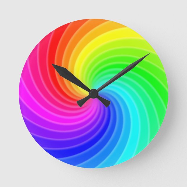 Rainbow Twirl Rund Klocka (Framsida)