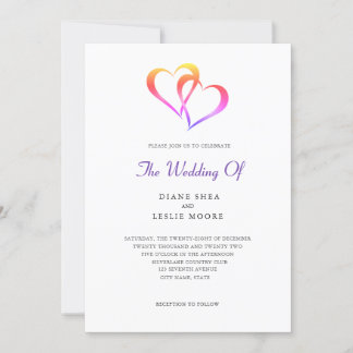 Rainbow Two Heart Wedding bjudande Inbjudningar