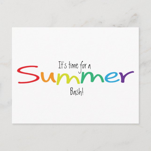 Rainbow Typography Summer Bash Party Sale Postcard Inbjudan Vykort (Framsida)