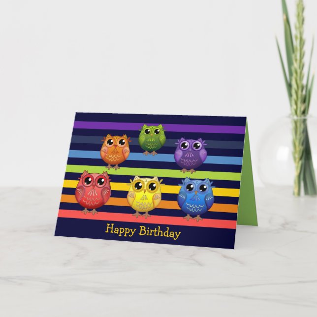 Rainbow Uggla Birthday anpassningsbar Text Card Kort (Framsida)