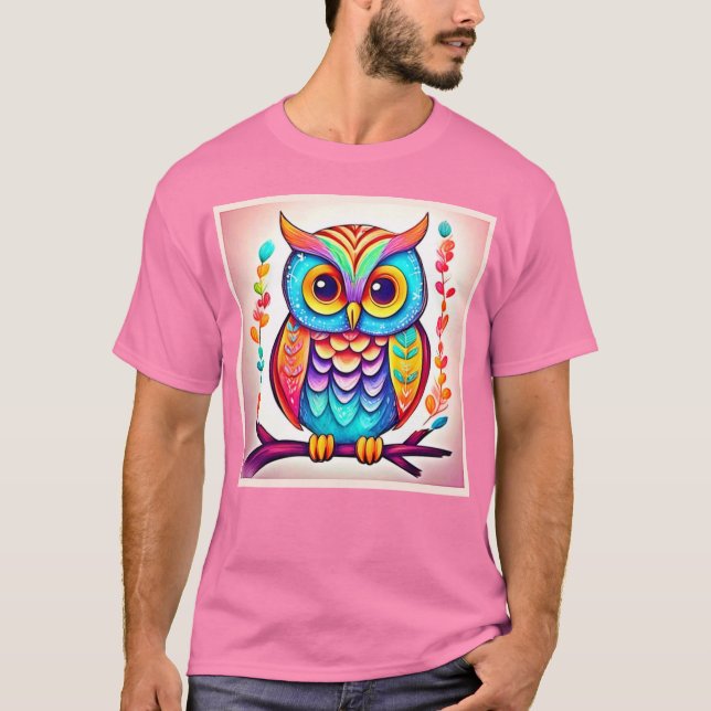 Rainbow Uggla Perch Art T Shirt (Framsida)