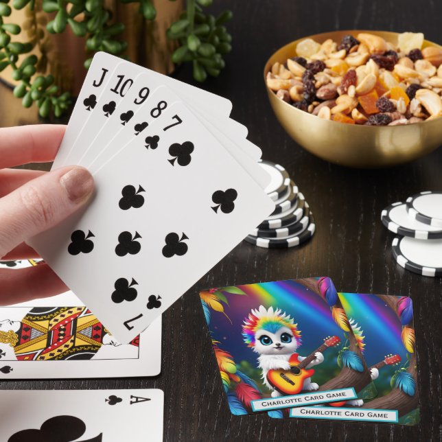 Rainbow Uggla spelar Guitar Monogram Go Fish Game Casinokort (På plats)