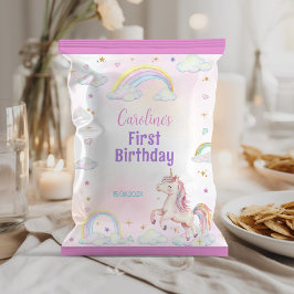 Rainbow Unicorn 1:a Birthday Chip Bag Wrapper Reklamblad