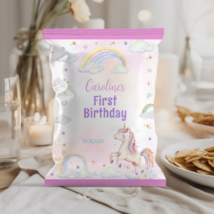 Rainbow Unicorn 1:a Birthday Chip Bag Wrapper Reklamblad