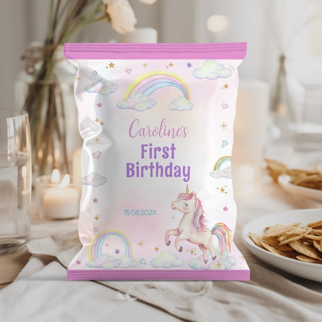 Rainbow Unicorn 1:a Birthday Chip Bag Wrapper Reklamblad (Skapare uppladdad)