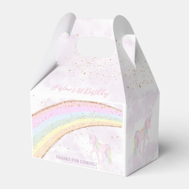 Rainbow Unicorn 1st Birthday Girls Pastel Presentaskar (Framsidan Sidan)