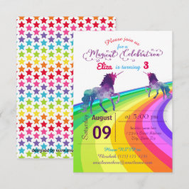 Rainbow Unicorn - 3 x 5 födelsedagsinbjudan Inbjudningar