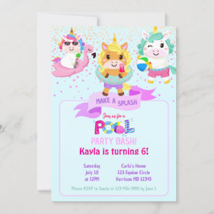 Rainbow Unicorn A Stänk Bassäng Party Inbjudningar