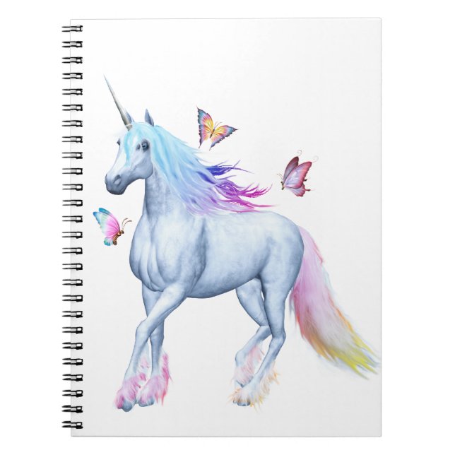 Rainbow unicorn and butterflies anteckningsbok med spiral (Framsidan)