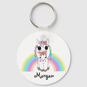 Rainbow Unicorn and Butterfly Personlig Nyckelring