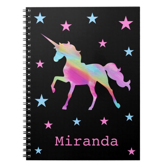 Rainbow Unicorn and Stars Notebook Anteckningsbok (Framsidan)
