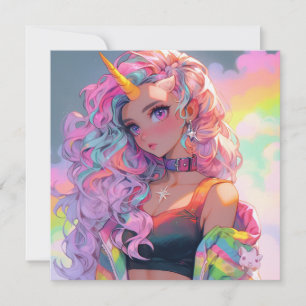 Rainbow Unicorn Anime Girl Artwork Inbjudningar