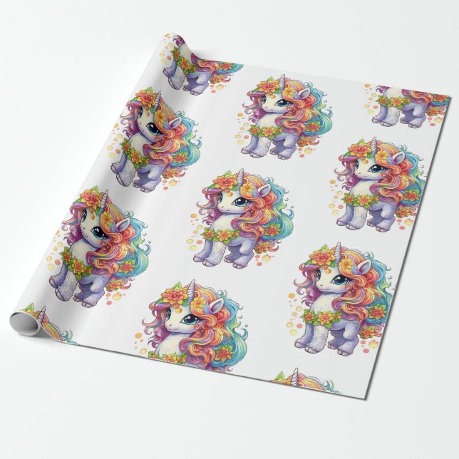 Rainbow Unicorn Anime Tecknad Presentpapper (Utrullad)