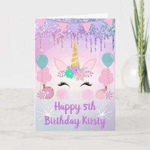 Rainbow Unicorn Ansikte & Sweets Birthday Kort