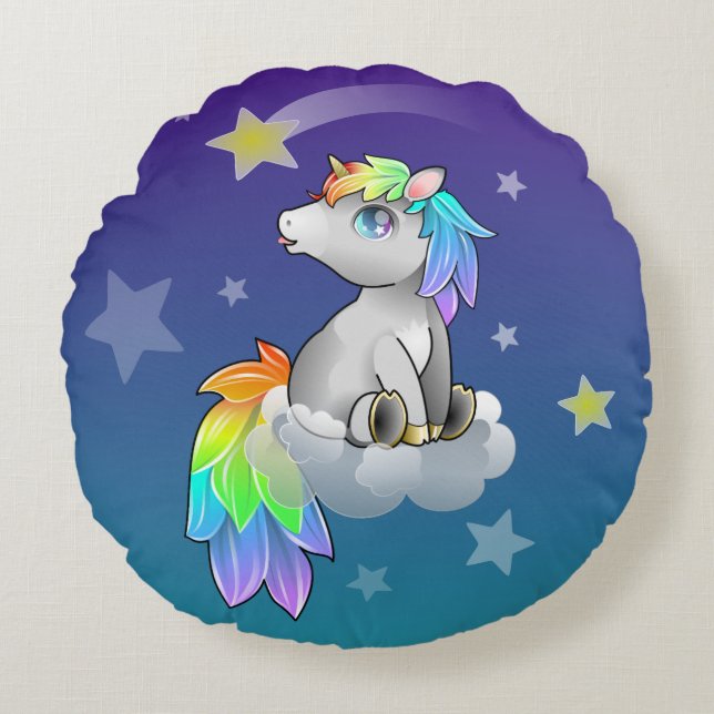 Rainbow Unicorn Baby Barn Cute Room Decor Rund Kudde (Framsidan)