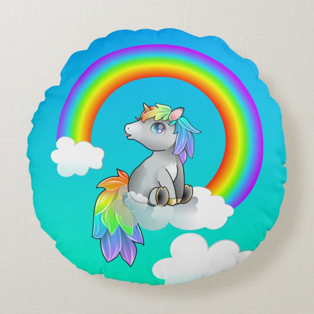 Rainbow Unicorn Baby Barn Cute Room Decor Rund Kudde (Framsidan)
